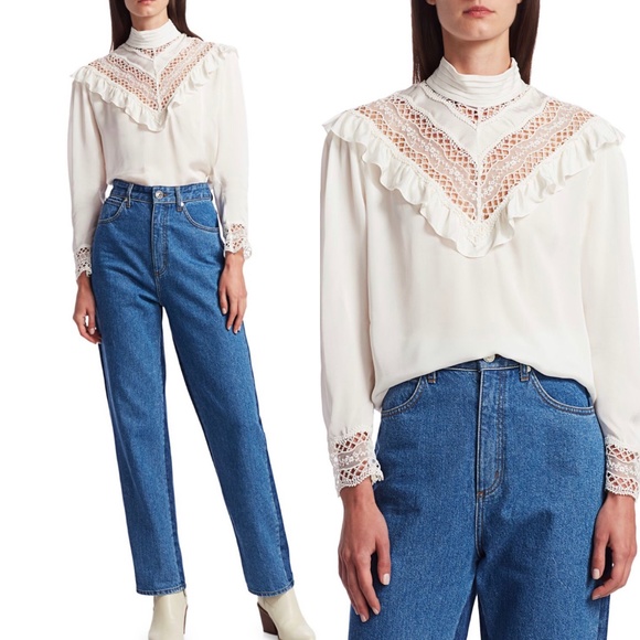 ❌SOLD❌Sandro high neck ruffle lace inset top - Picture 4 of 14